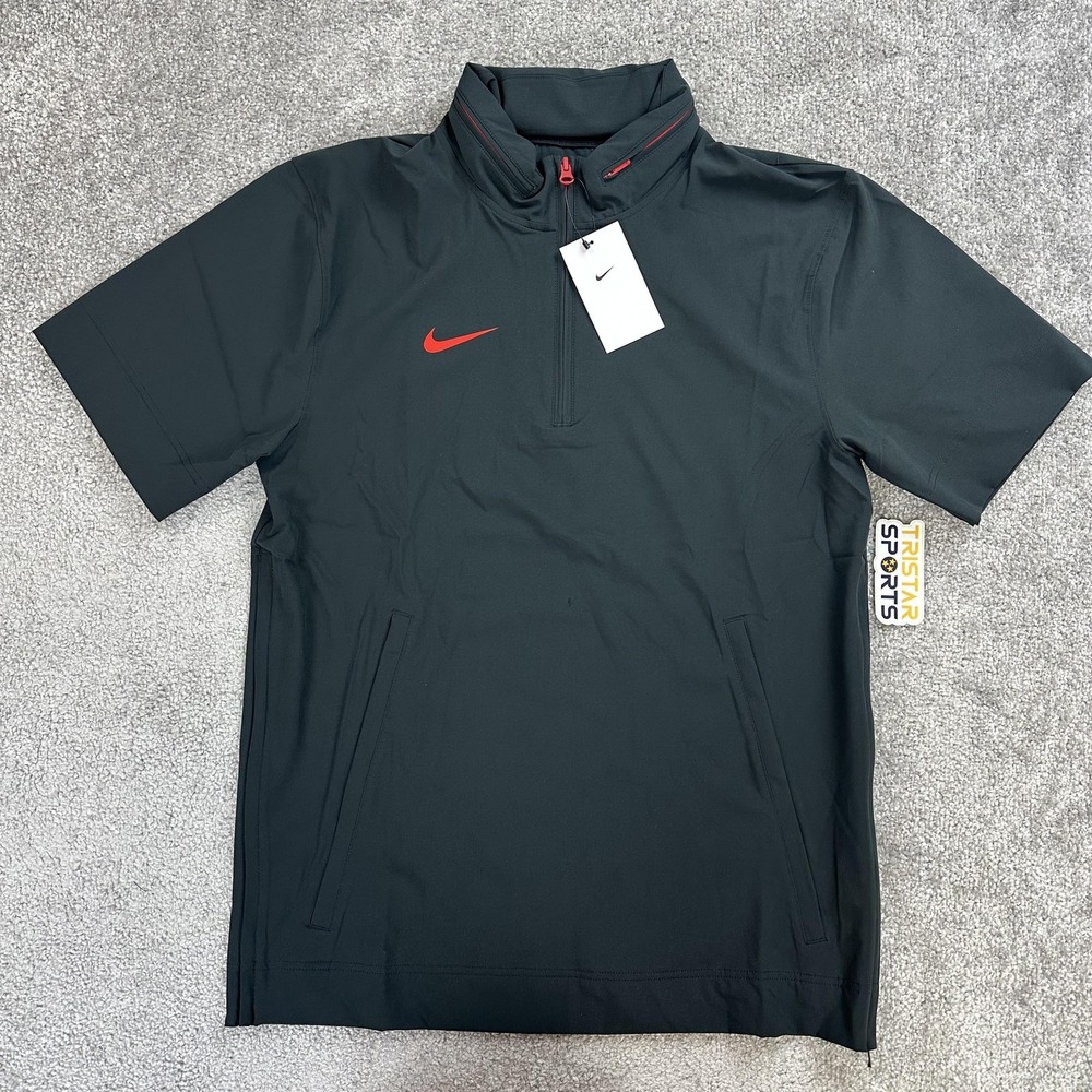 Nike Football Coaches Jacket Mens Small Black Red  1/4 Zip Hooded Pullover
